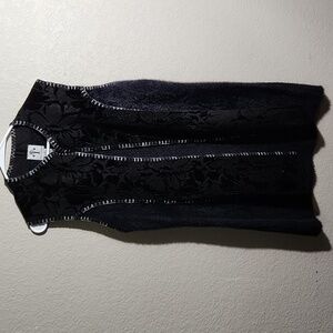 Rain + Rose Cardigan Vest Womens Size M Western Flowers Black Long Wool Blend